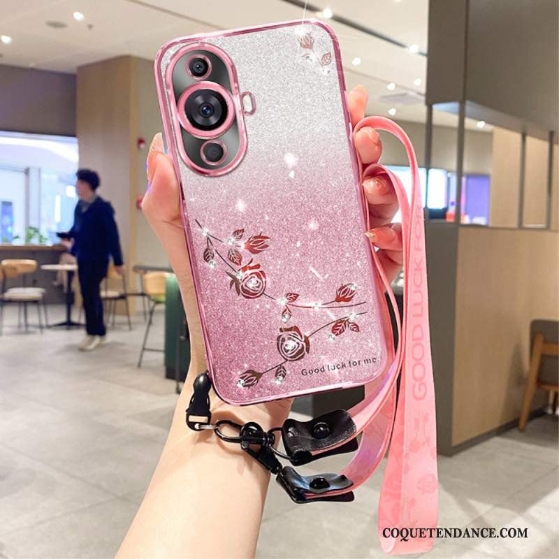 Coque Huawei Nova 11 Pro Paillettes Strass avec Lanière