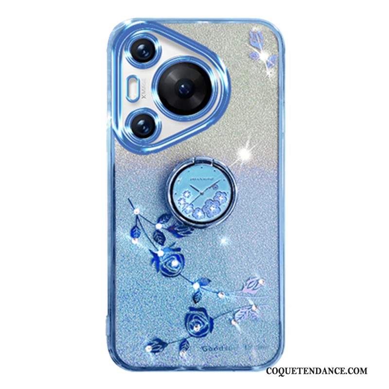 Coque Huawei Pura 70 Pro Fleurs et Strass avec Support KADEM