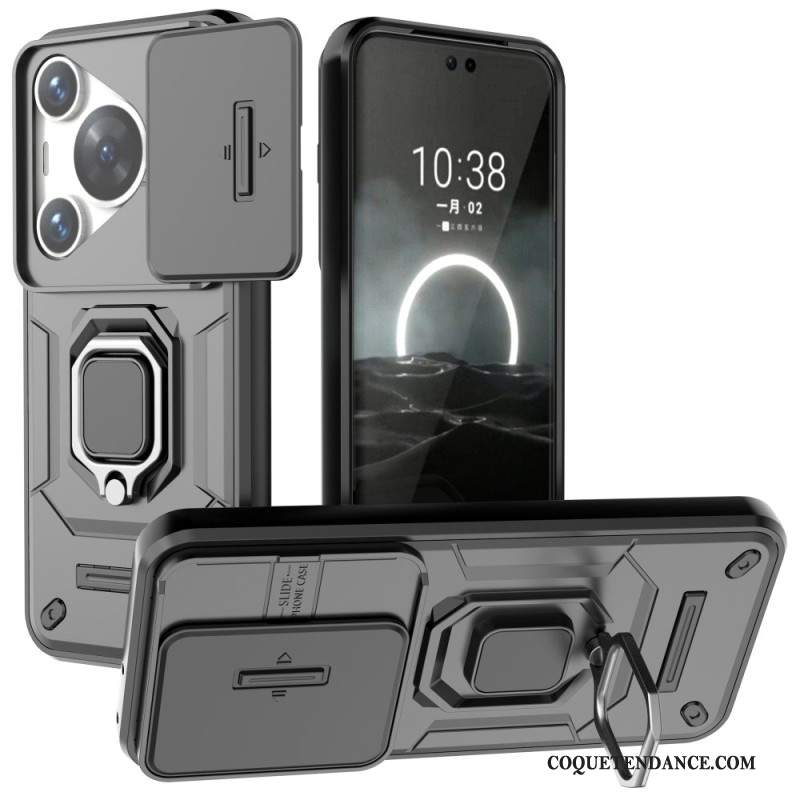 Coque Huawei Pura 70 Pro Ring Résistante avec Protection Objectif Coulissante