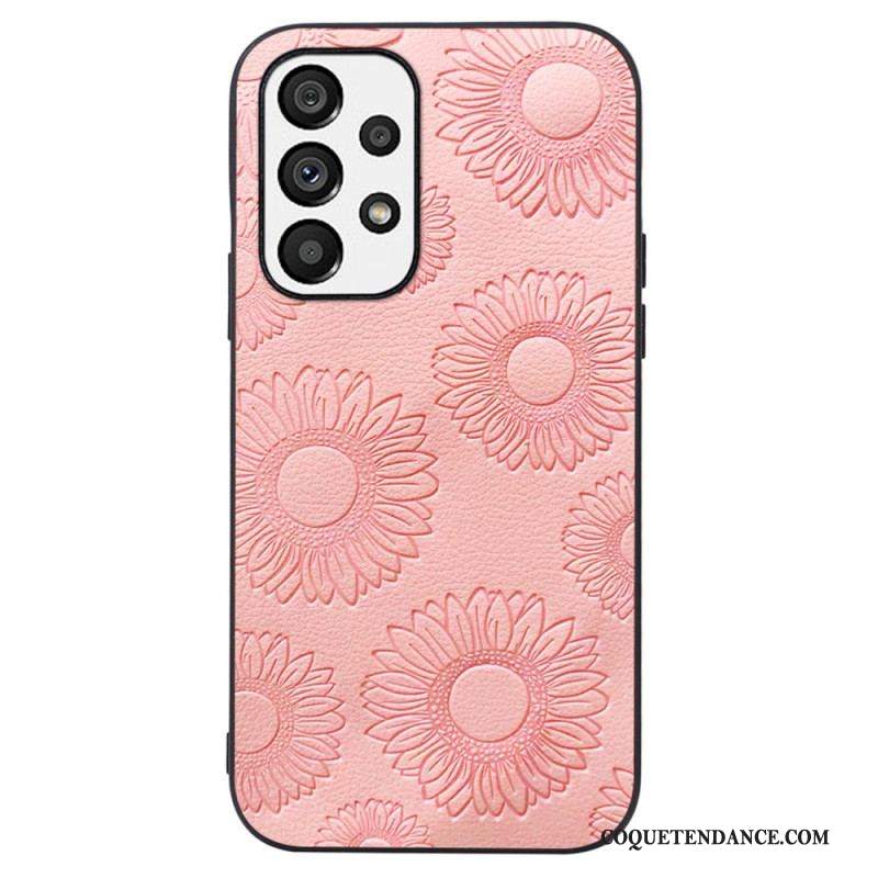 Coque Samsung Galaxy A13 Effet Cuir Fleurs