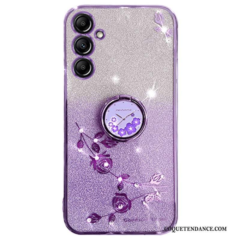 Coque Samsung Galaxy A16 4G / 5G Anneau-Support Fleurs et Strass KADEM