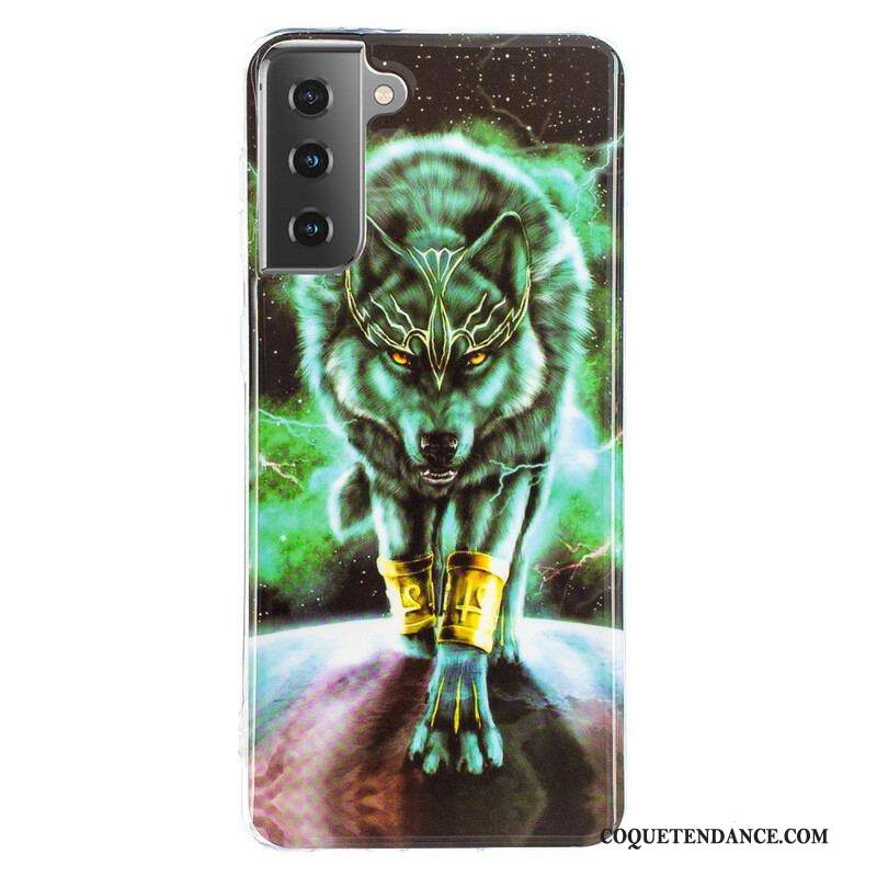 Coque Samsung Galaxy S21 5G Série Loup Fluorescente