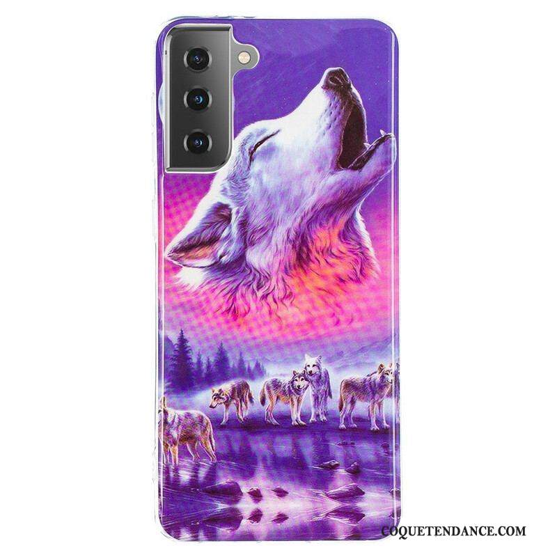 Coque Samsung Galaxy S21 5G Série Loup Fluorescente