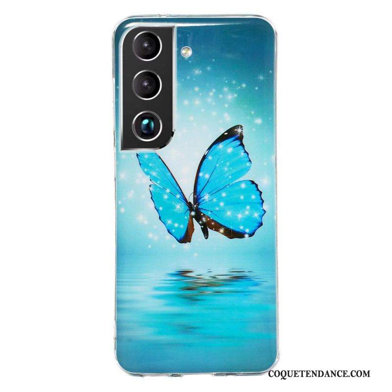 Coque Samsung Galaxy S22 5G Papillons Bleus Fluorescente