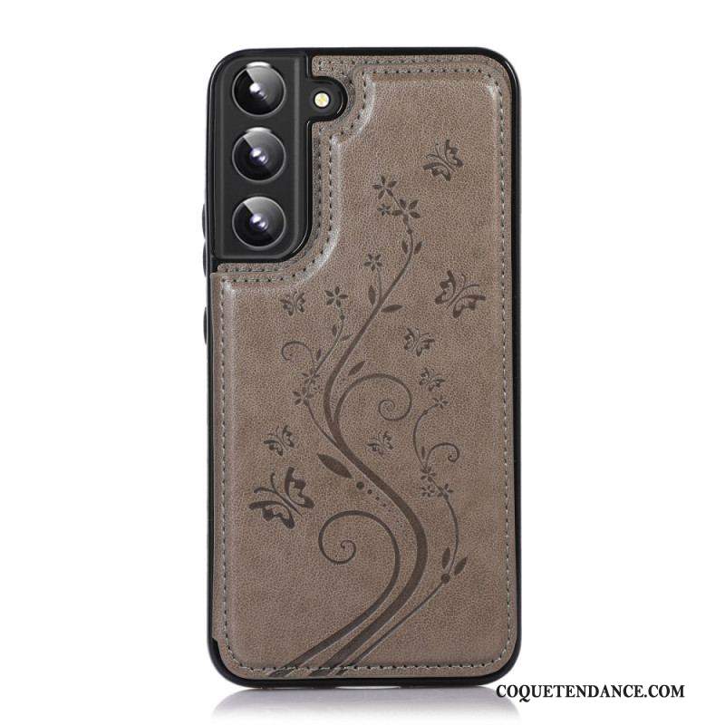 Coque Samsung Galaxy S22 5G Simili Cuir Porte-Cartes Support Fleurs