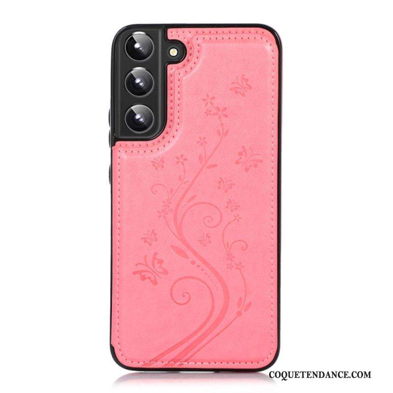 Coque Samsung Galaxy S22 5G Simili Cuir Porte-Cartes Support Fleurs