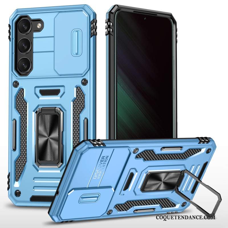 Coque Samsung Galaxy S24 5G avec Anneau-Support et Protecteur Arrière à Glissière