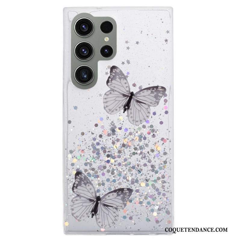 Coque Samsung Galaxy S24 Ultra 5G Paillettes avec Papillons