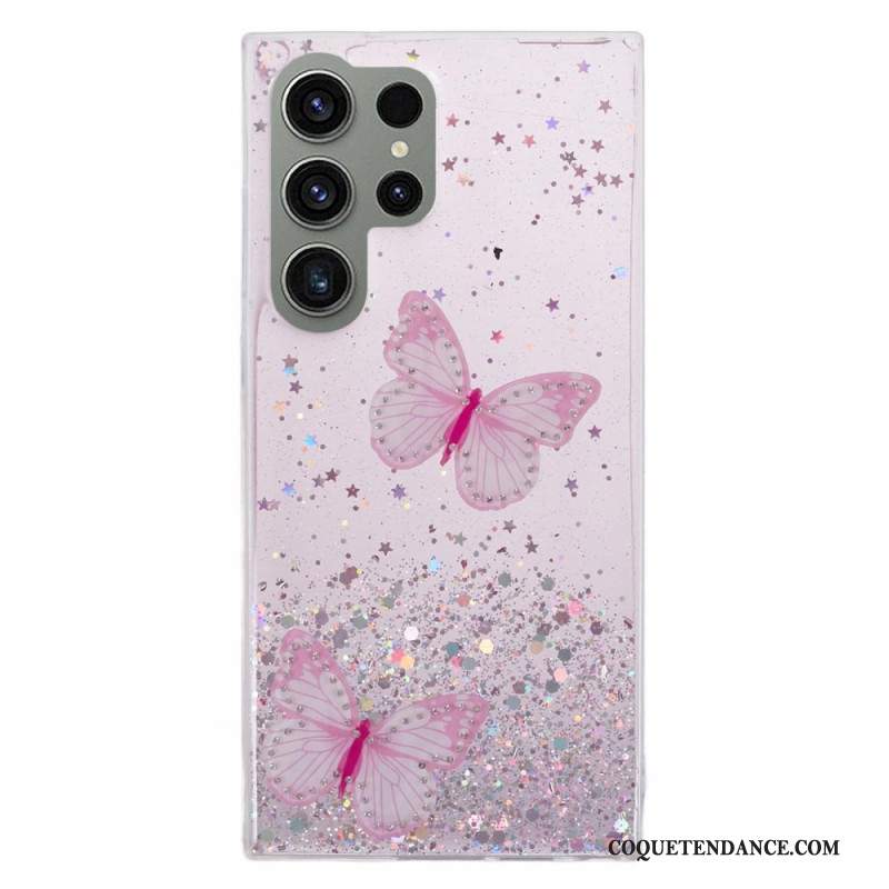 Coque Samsung Galaxy S24 Ultra 5G Paillettes avec Papillons