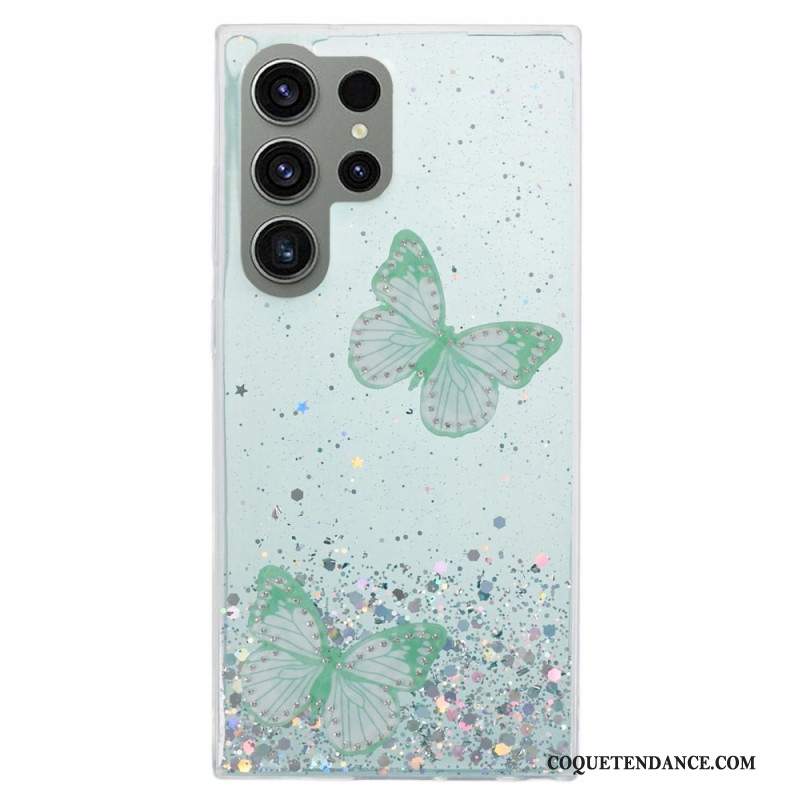 Coque Samsung Galaxy S24 Ultra 5G Paillettes avec Papillons