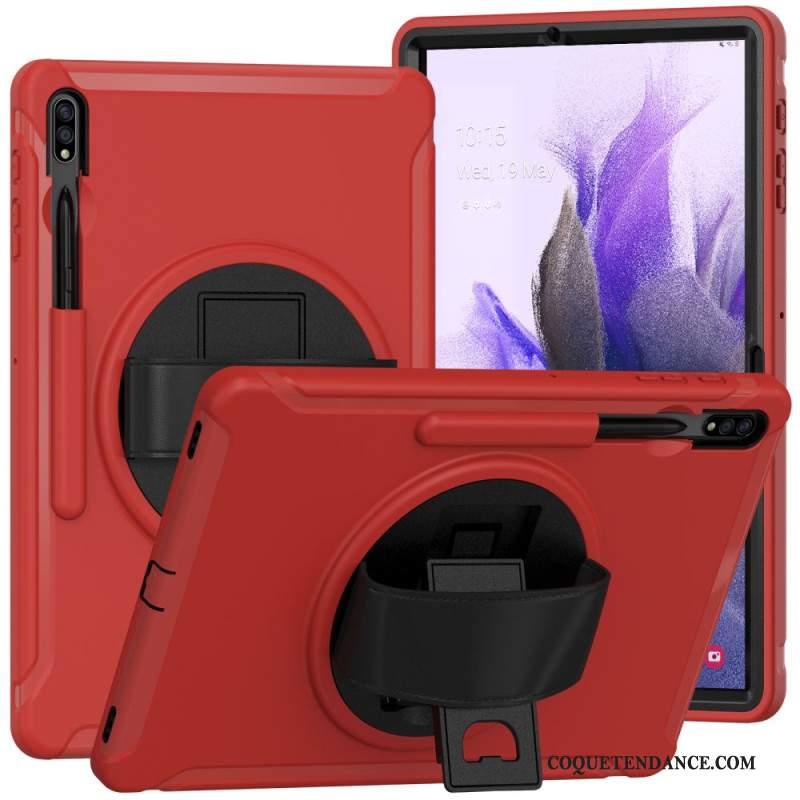 Coque Samsung Galaxy Tab S9 FE Plus / S9 Plus / S8 Plus / S7 Plus / S7 FE Support Rotatif à et Sangle Manuelle