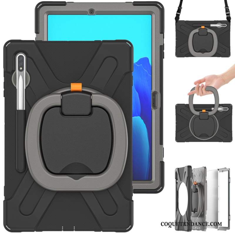 Coque Samsung Galaxy Tab S9 FE Plus / S9 Plus / S8 Plus / S7 Plus Support Rotatif avec Sangle