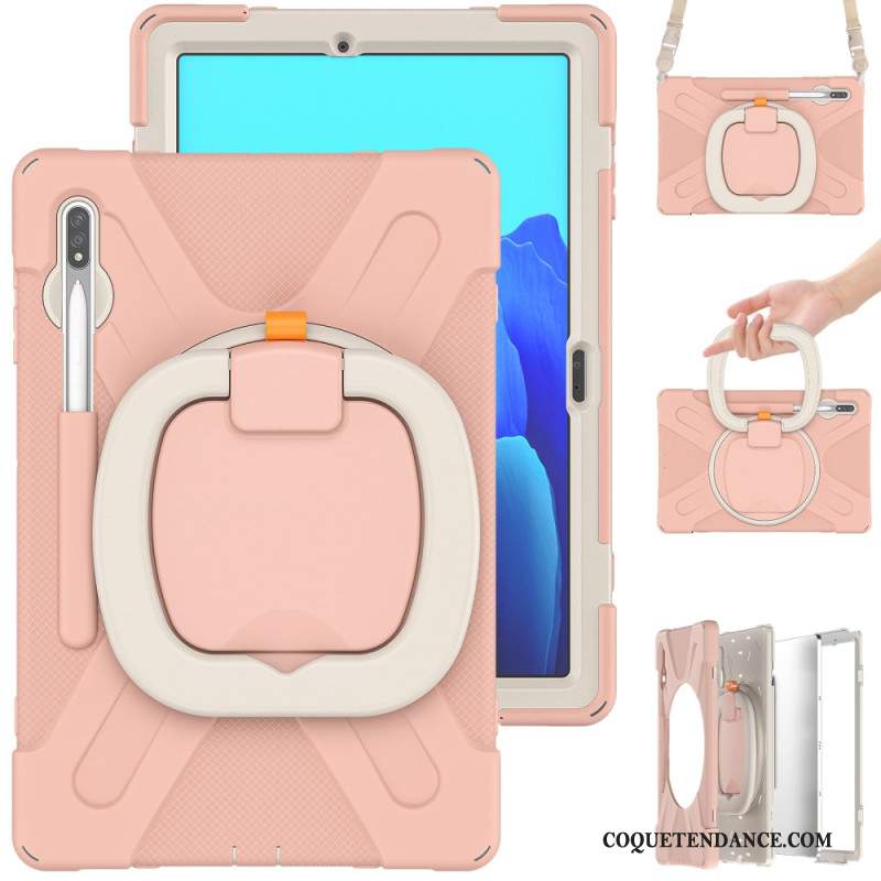 Coque Samsung Galaxy Tab S9 FE Plus / S9 Plus / S8 Plus / S7 Plus Support Rotatif avec Sangle