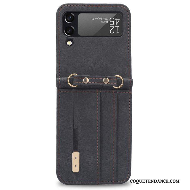 Coque Samsung Galaxy Z Flip 3 5G Style Cuir Porte-Cartes et Lanière