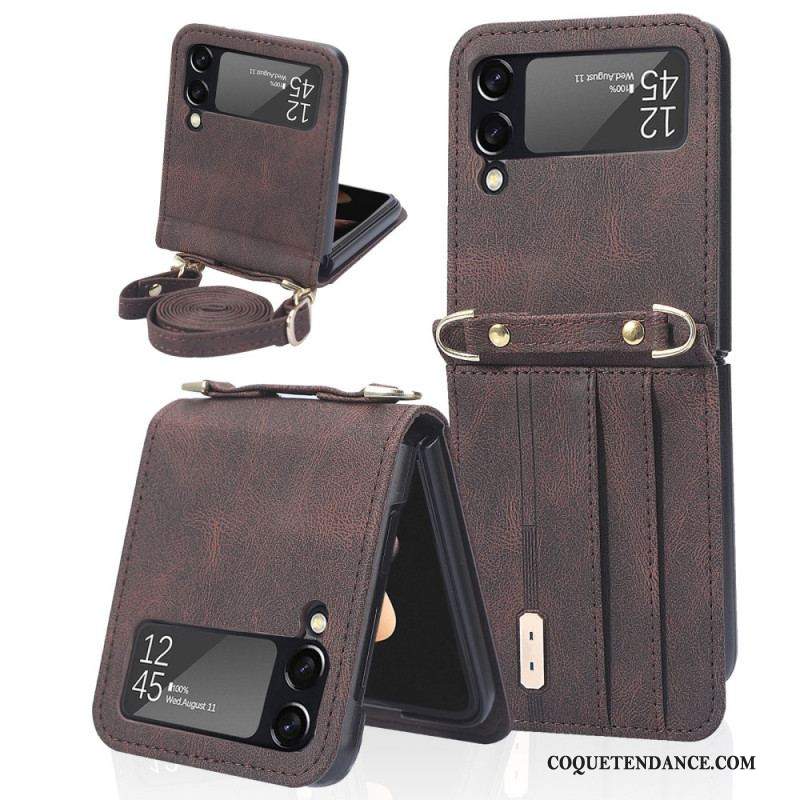 Coque Samsung Galaxy Z Flip 3 5G Style Cuir Porte-Cartes et Lanière