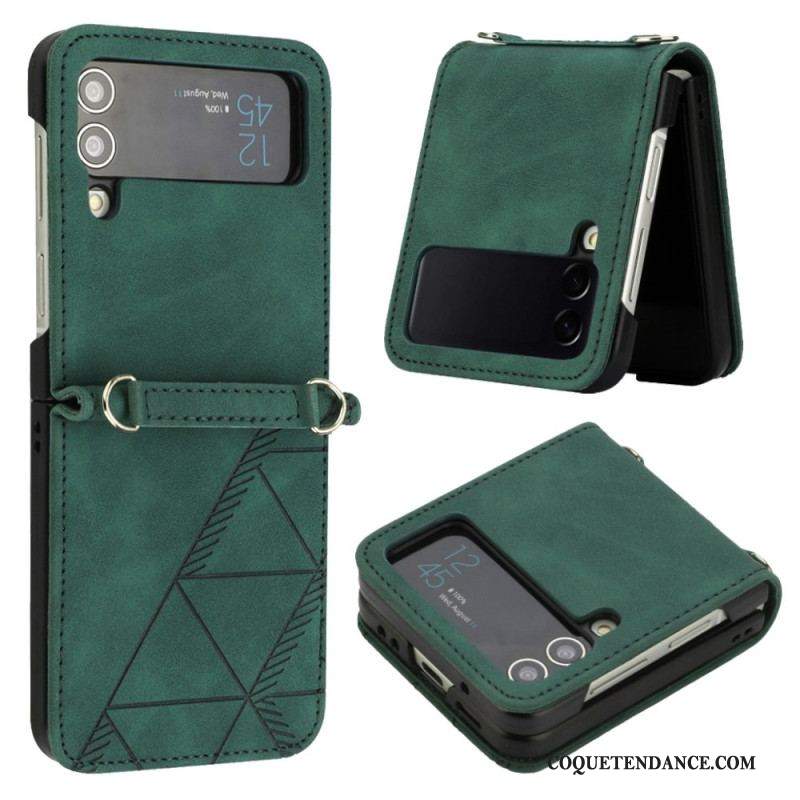 Coque Samsung Galaxy Z Flip 4 Simili Cuir Triangles