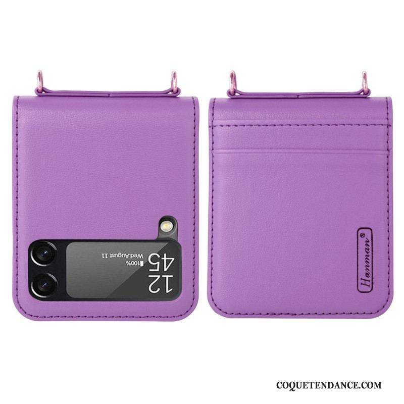 Coque Samsung Galaxy Z Flip 4 Style Cuir avec Lanière