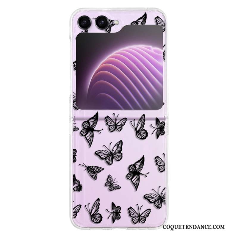 Coque Samsung Galaxy Z Flip 5 Transparente Papillons Noirs ou Blancs