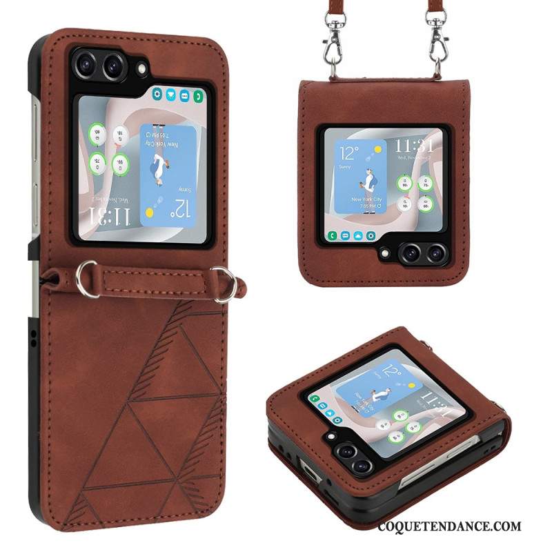 Coque Samsung Galaxy Z Flip 5 Triangles avec Bandoulière