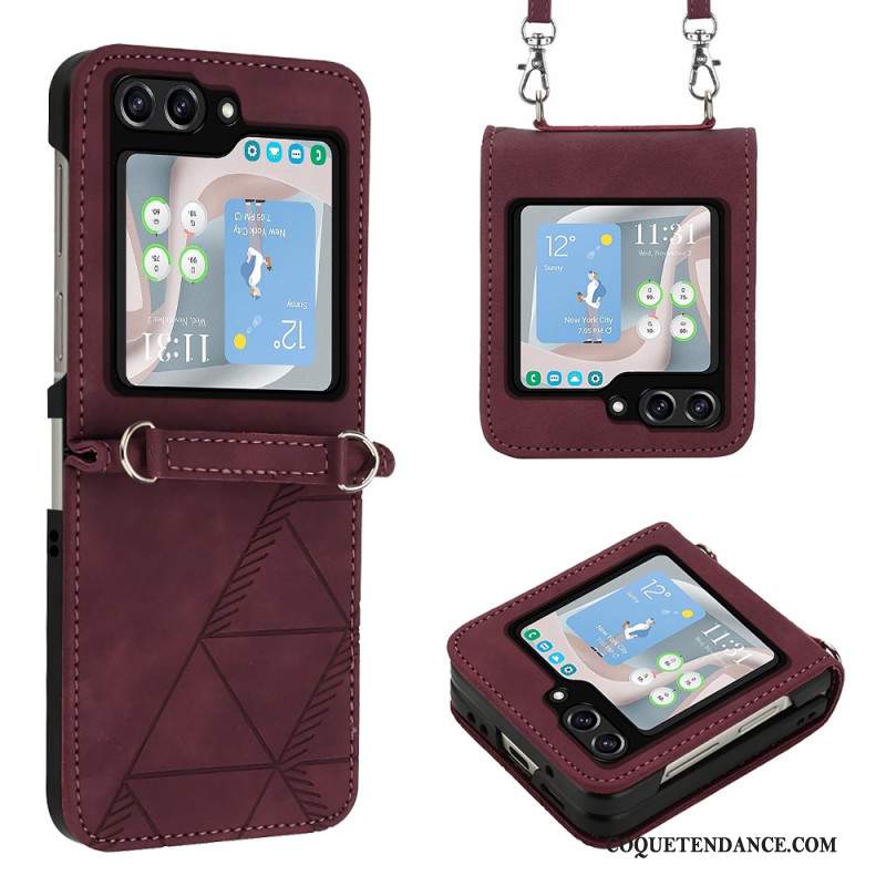 Coque Samsung Galaxy Z Flip 5 Triangles avec Bandoulière