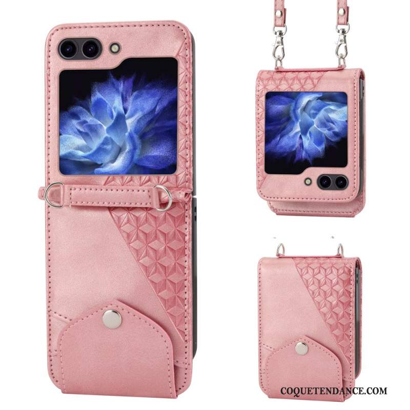 Coque Samsung Galaxy Z Flip 6 Simili Cuir Frise avec bandoulière