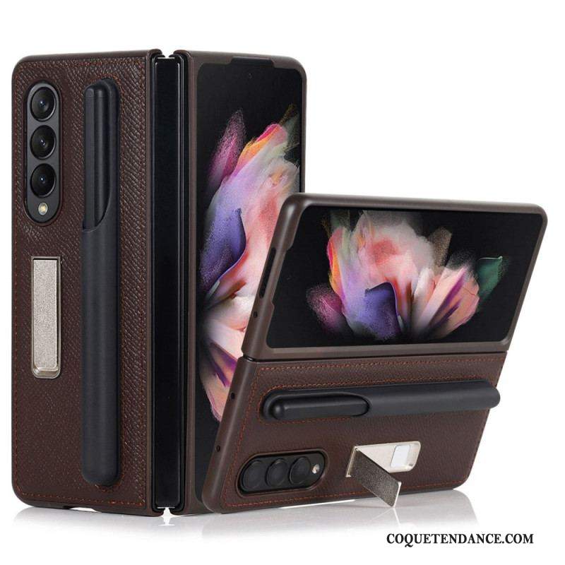 Coque Samsung Galaxy Z Fold 3 5G Cuir Véritable Support et Porte-Stylet