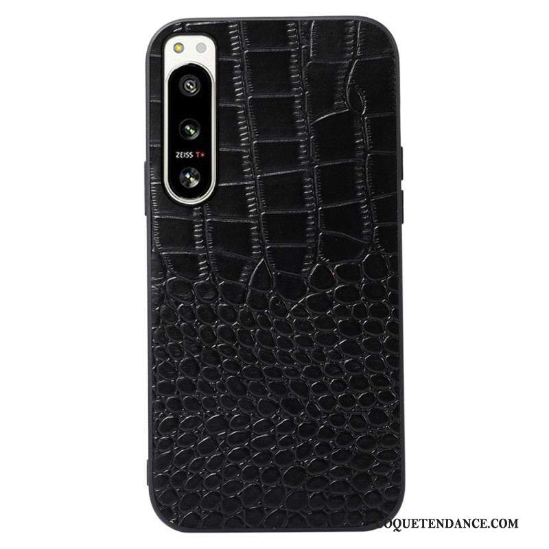 Coque Sony Xperia 5 IV Cuir Véritable Texture Crocodile