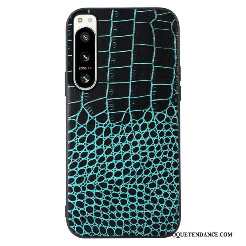 Coque Sony Xperia 5 IV Cuir Véritable Texture Crocodile