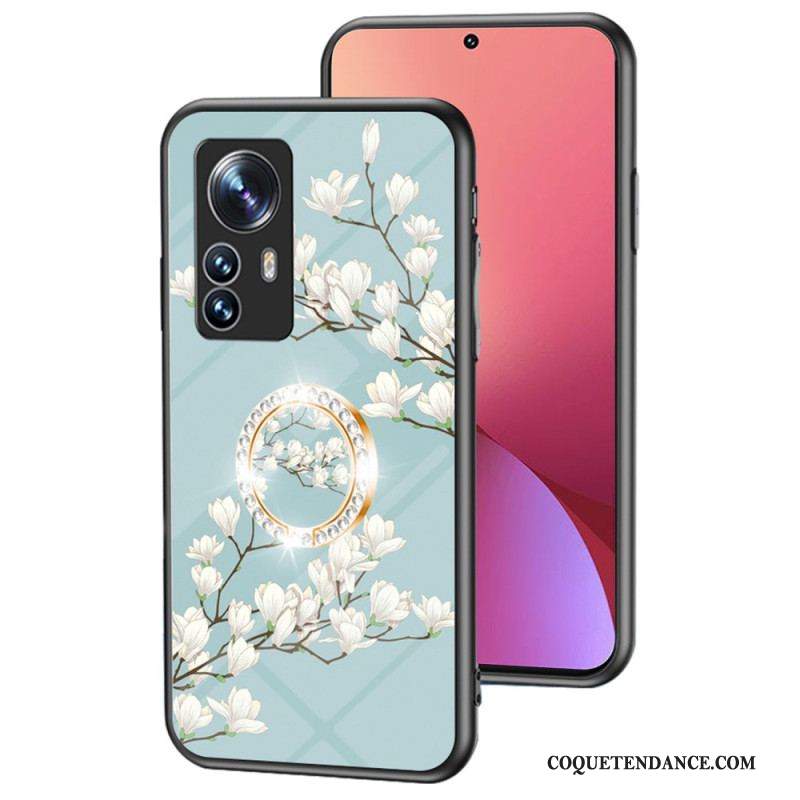 Coque Xiaomi 12 / 12X Verre Trempé avec Anneau Fleurs