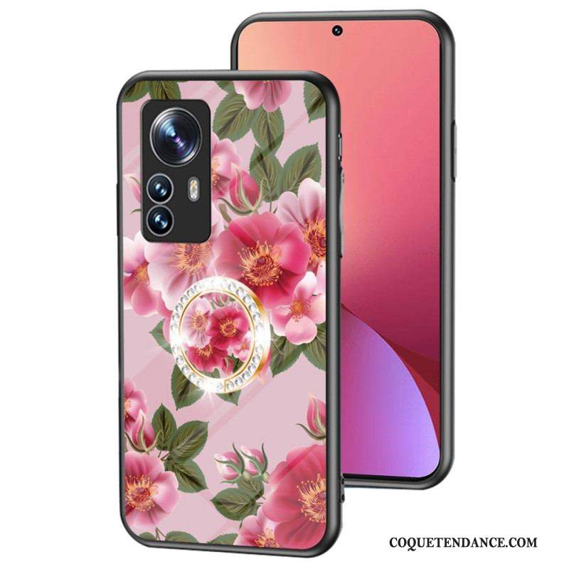 Coque Xiaomi 12 / 12X Verre Trempé avec Anneau Fleurs