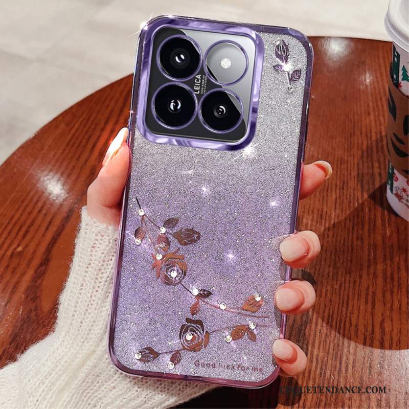 Coque Xiaomi 14T Pro Strass et Fleurs KADEM