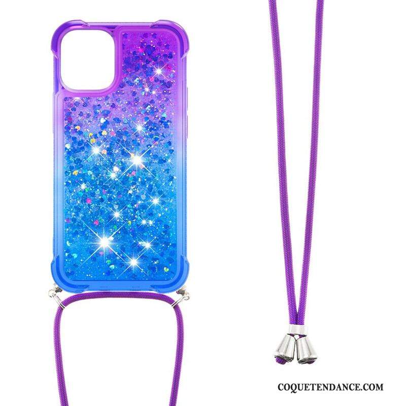 Coque iPhone 13 Mini Silicone Paillettes et Cordon