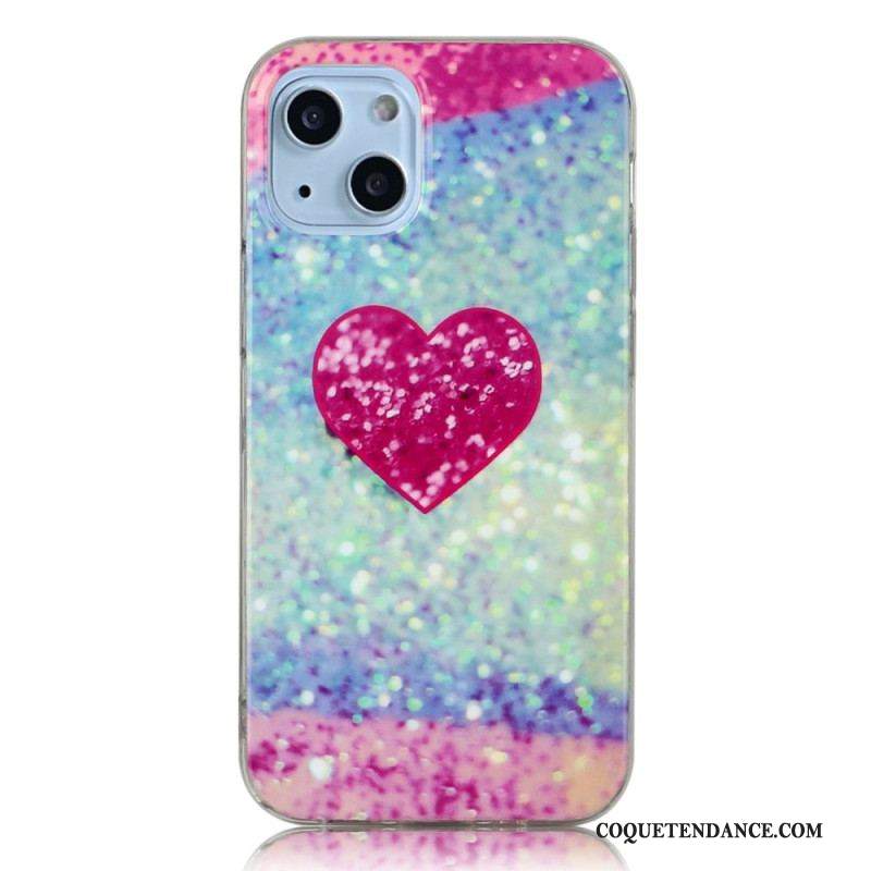 Coque iPhone 14 Coeur Paillettes