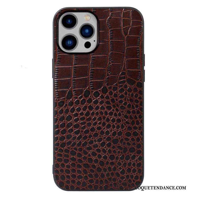 Coque iPhone 14 Plus Cuir Véritable Texture Crocodile