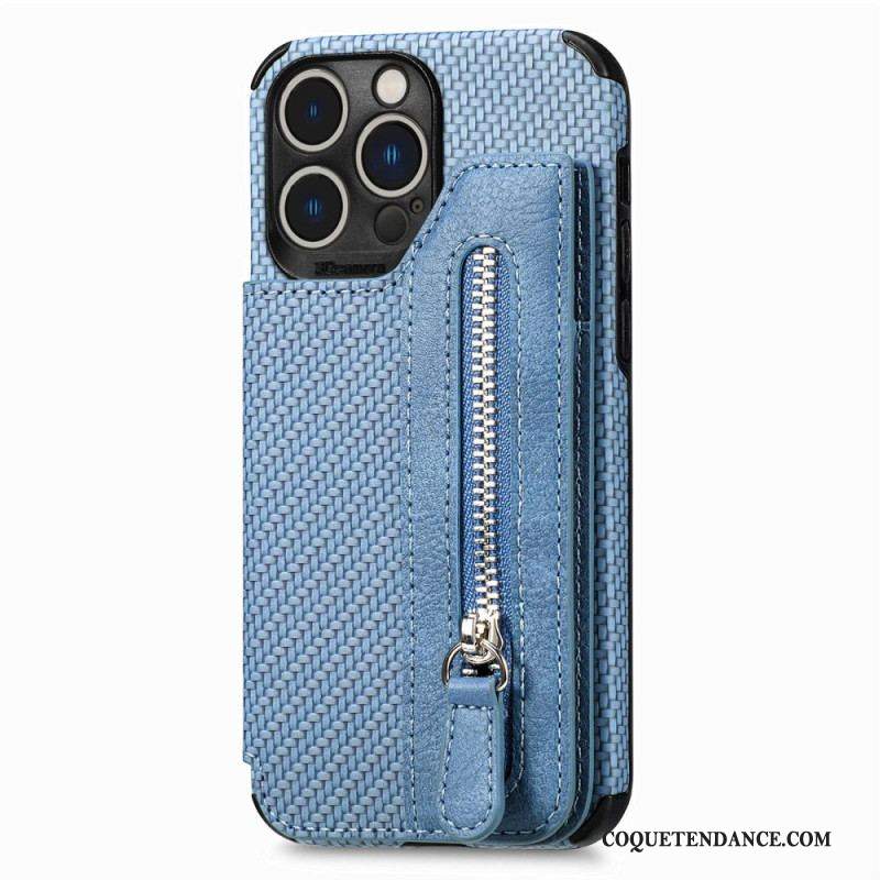 Coque iPhone 14 Pro Fibre Carbone Portefeuille et Support