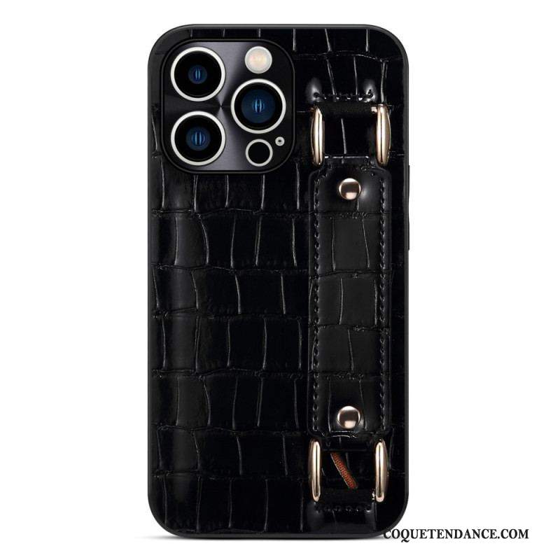 Coque iPhone 14 Pro Max Porte-Carte avec Sangle Support Croco