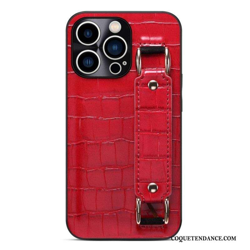 Coque iPhone 14 Pro Max Porte-Carte avec Sangle Support Croco