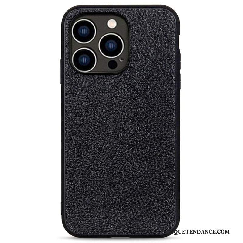 Coque iPhone 14 Pro Véritable Cuir Litchi