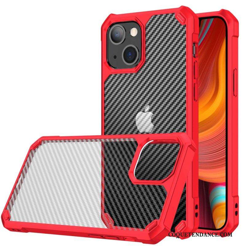 Coque iPhone 14 Transparente Texture Fibre Carbone