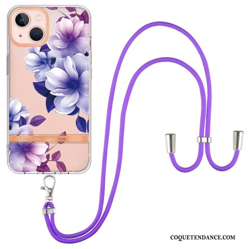 Coque iPhone 15 Plus à Cordon Fleurs