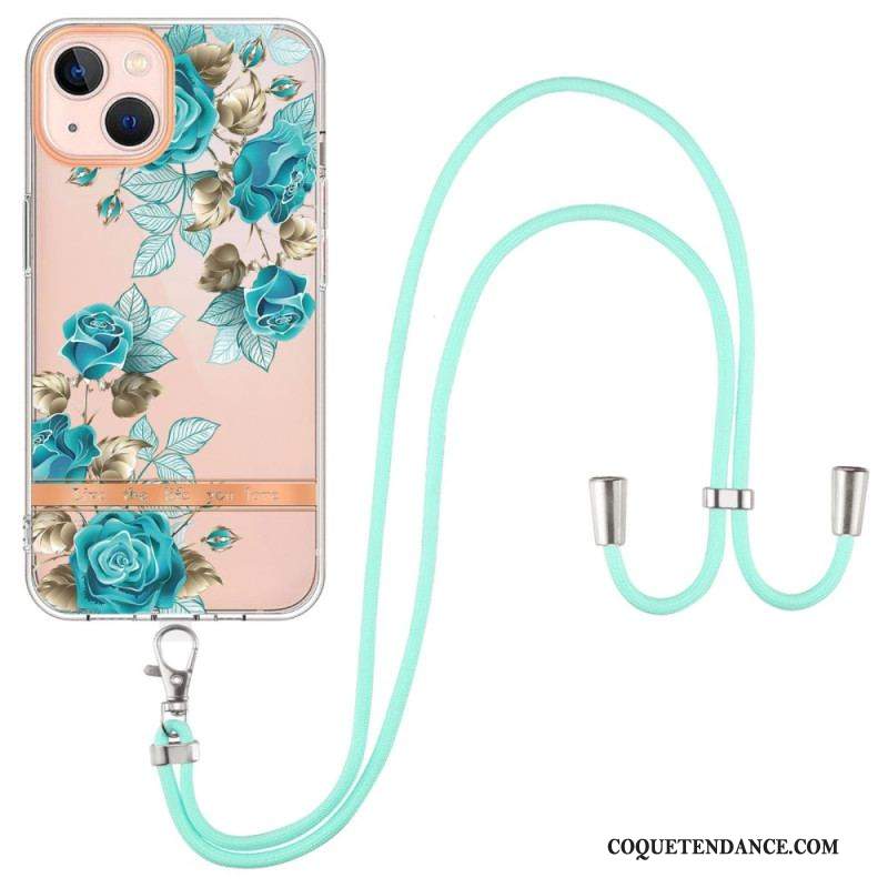 Coque iPhone 15 Plus à Cordon Fleurs