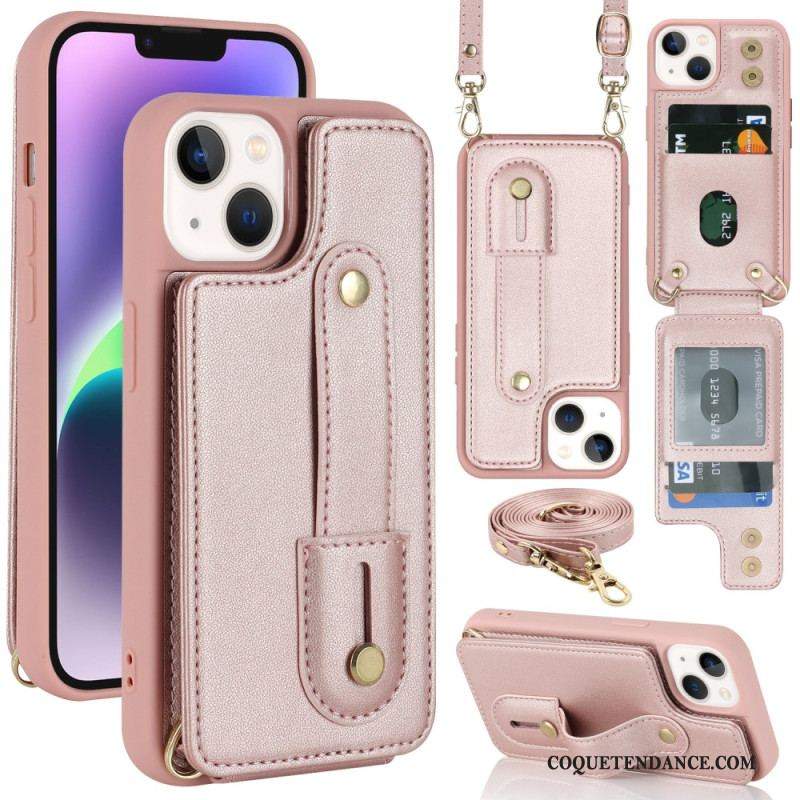 Coque iPhone 15 Porte-Cartes, Support, Sangle et Bandoulière