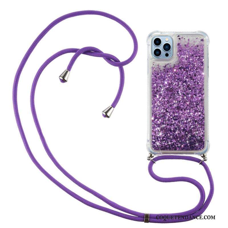 Coque iPhone 15 Pro à Cordon Paillettes