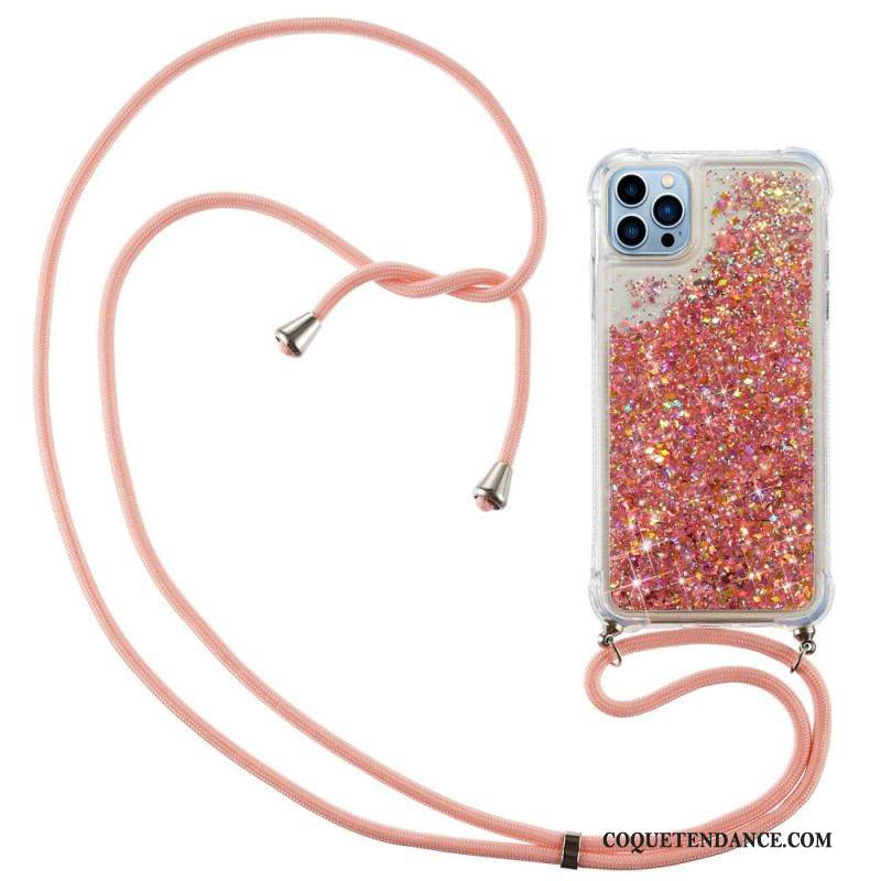 Coque iPhone 15 Pro à Cordon Paillettes