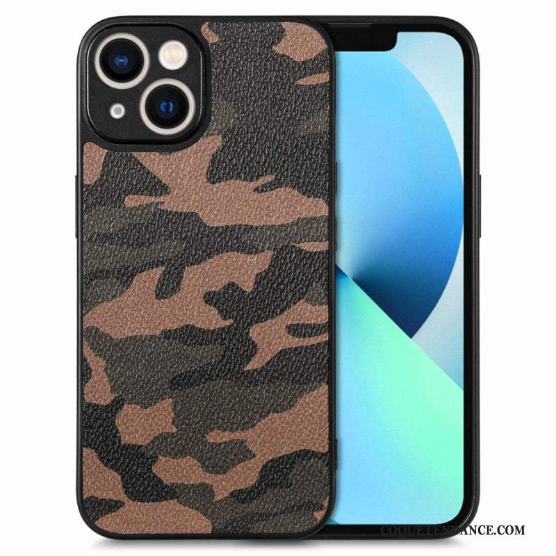 Coque iPhone 15 Simili Cuir Camouflage