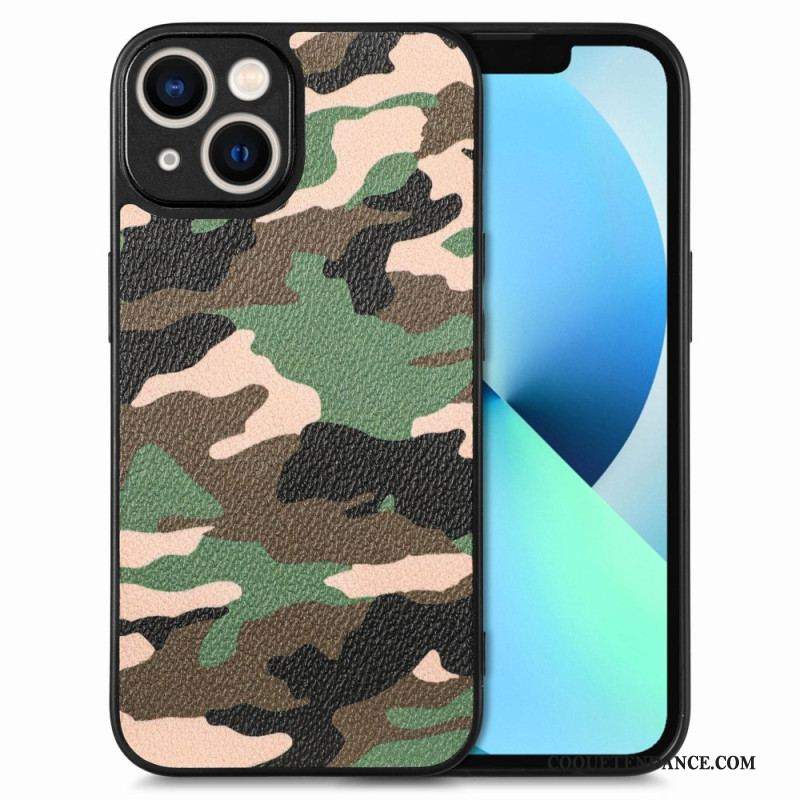 Coque iPhone 15 Simili Cuir Camouflage