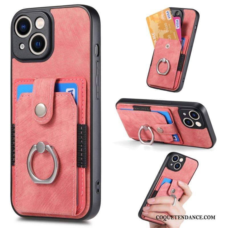 Coque iPhone 15 Vintage avec Anneau-Support et Porte-Cartes