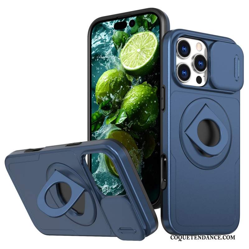 Coque iPhone 16 Pro Anneau-Support Magnétique et Protecteur Coulissant pour Objectif