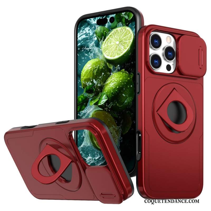 Coque iPhone 16 Pro Anneau-Support Magnétique et Protecteur Coulissant pour Objectif