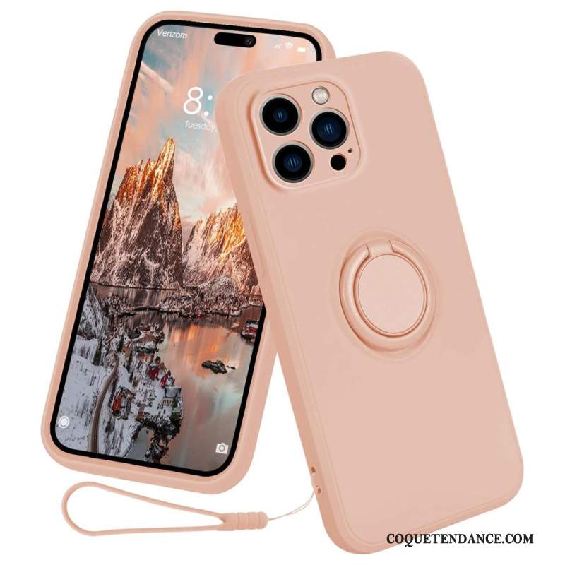 Coque iPhone 16 Pro Max Silicone Liquide Anneau-Support à Lanière